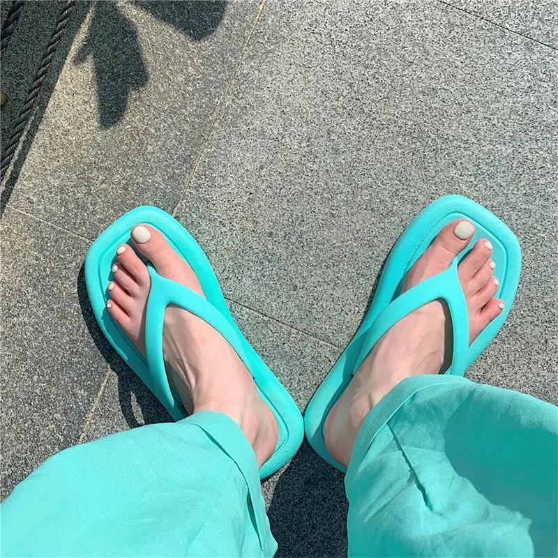 Tongs tendance de couleur unie pour femmes, tongs à semelle souple