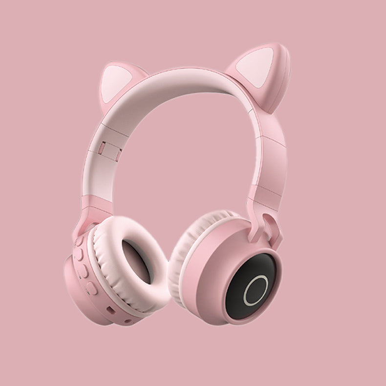 Casque audio sans fil Bluetooth 5.0 avec lumière LED et oreilles de chat, casque portable et pliable pour enfants, avec microphone, idéal comme cadeau