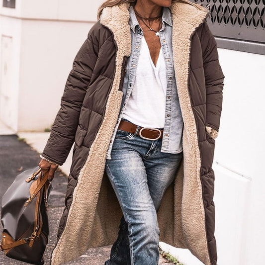 Manteau long à capuche de couleur unie, manches longues, double face, slim, élégant, cardigan, vêtements pour femmes