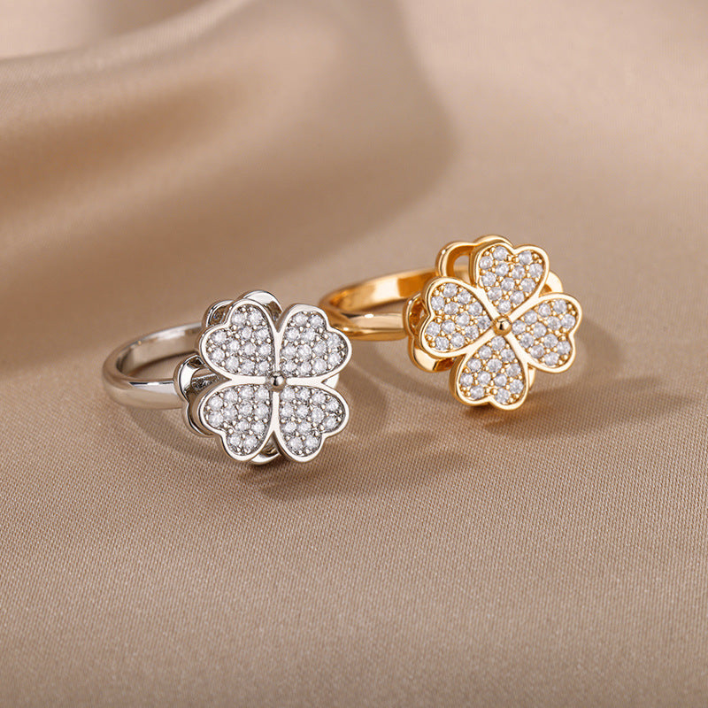 Bagues de fleurs rotatives avec strass, bague de décompression anti-anxiété tendance