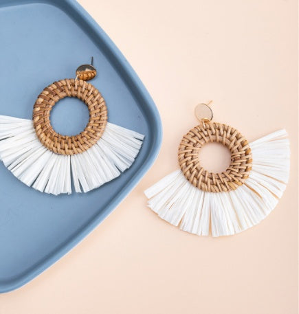 Boucles d'oreilles en rotin rouge pour femme, style vacances, printemps et été - LUXARAH