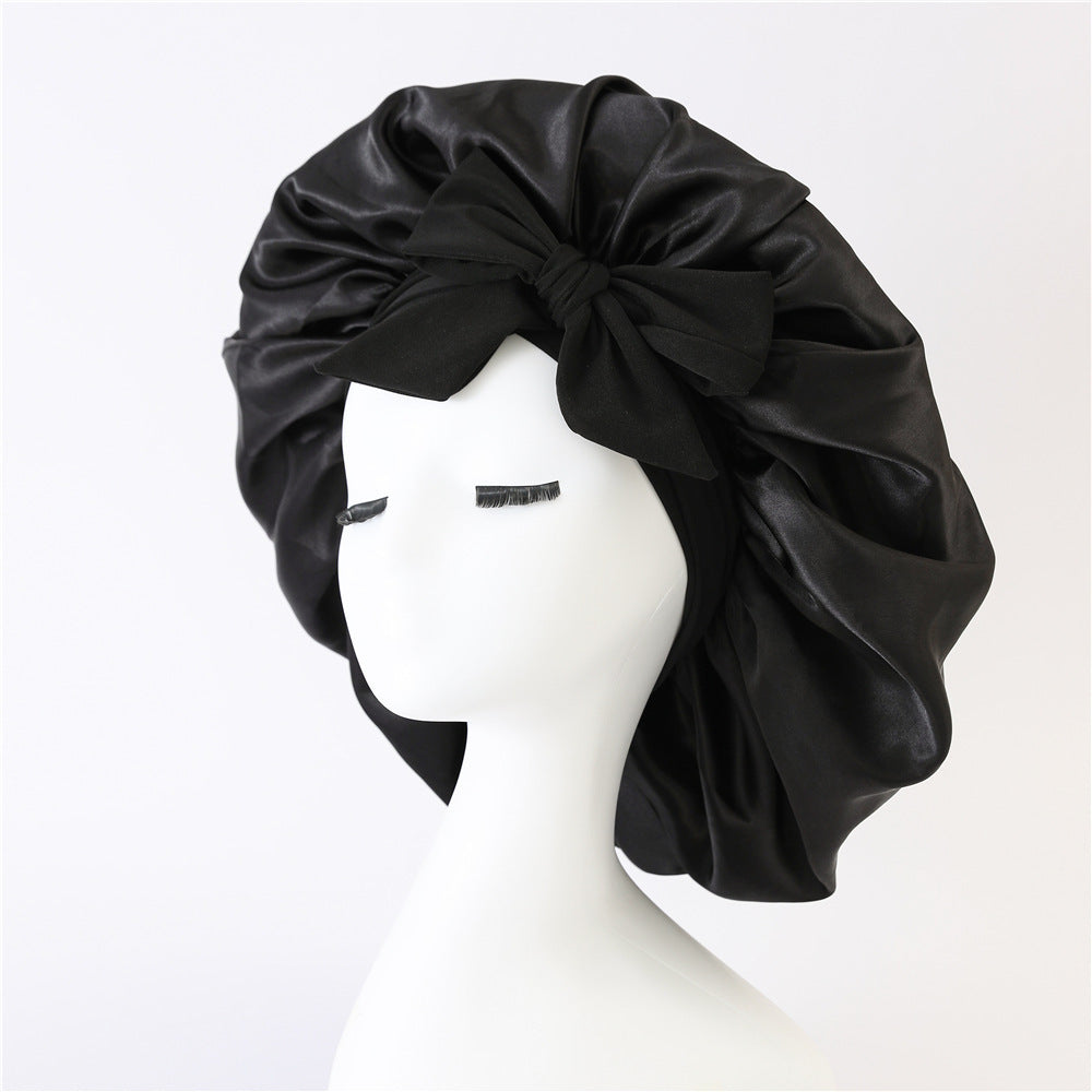 Bonnet en soie pour dormir, bonnet en satin, bonnet de nuit, écharpe pour cheveux bouclés avec lien à nouer
