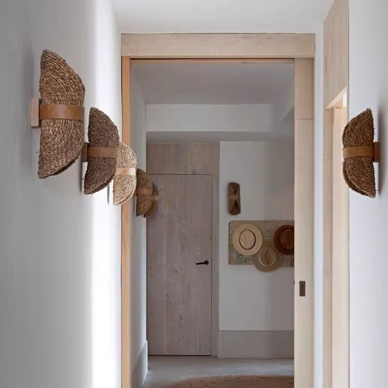 Lampe de chambre en rotin au design pastoral rétro pour chambre d'hôtes - LUXARAH