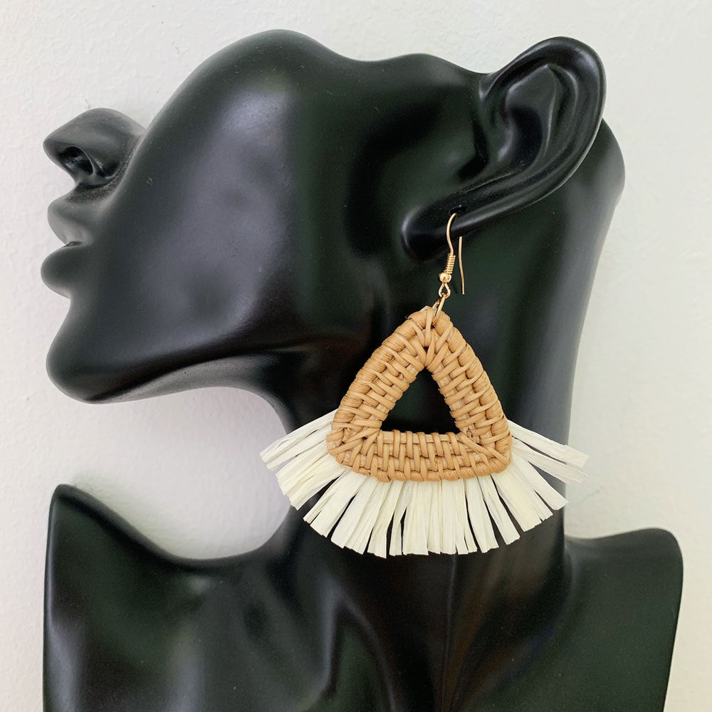 Boucles d'oreilles en raphia et rotin pour femme, nouvelles boucles d'oreilles rondes géométriques colorées en paille - LUXARAH