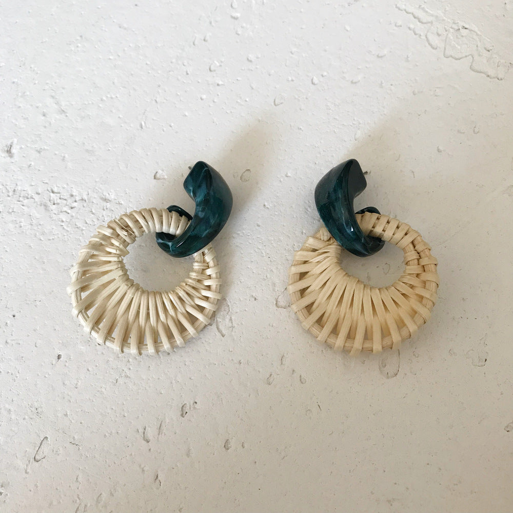 Boucles d'oreilles rétro printemps-été en bambou et rotin tressé - LUXARAH