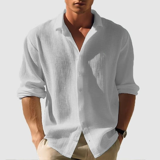 Chemise à manches longues et revers pour homme, tendance, unie, simple boutonnage, vêtements d'automne et de printemps