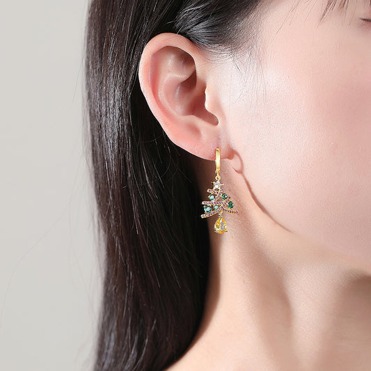 Boucles d'oreilles sapin de Noël avec strass colorés, tendance et brillantes, cadeau idéal pour femme