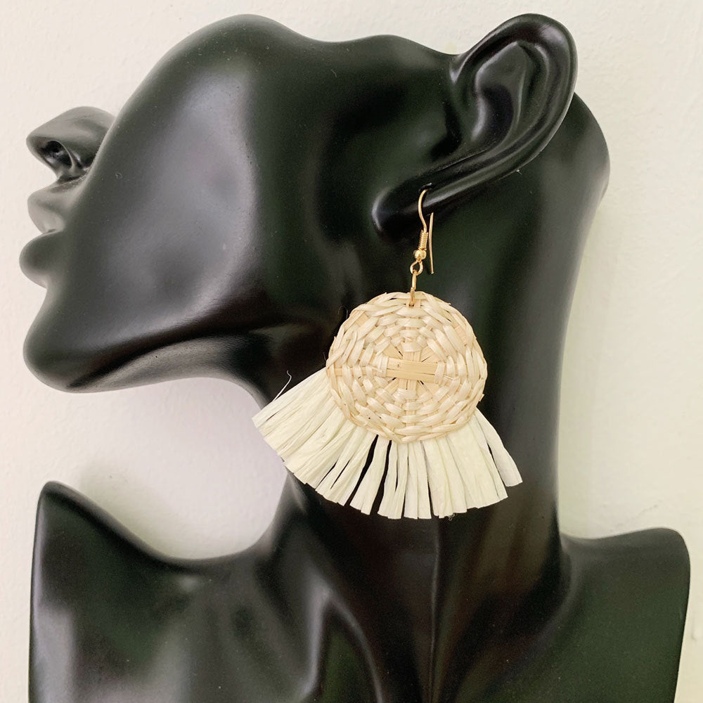 Boucles d'oreilles en raphia et rotin pour femme, nouvelles boucles d'oreilles rondes géométriques colorées en paille - LUXARAH