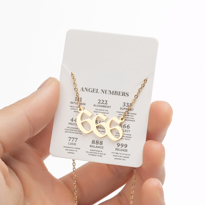 Collier pendentif numérique porte-bonheur pour femme, style ange, tendance, en acier inoxydable 000-999, style vintage