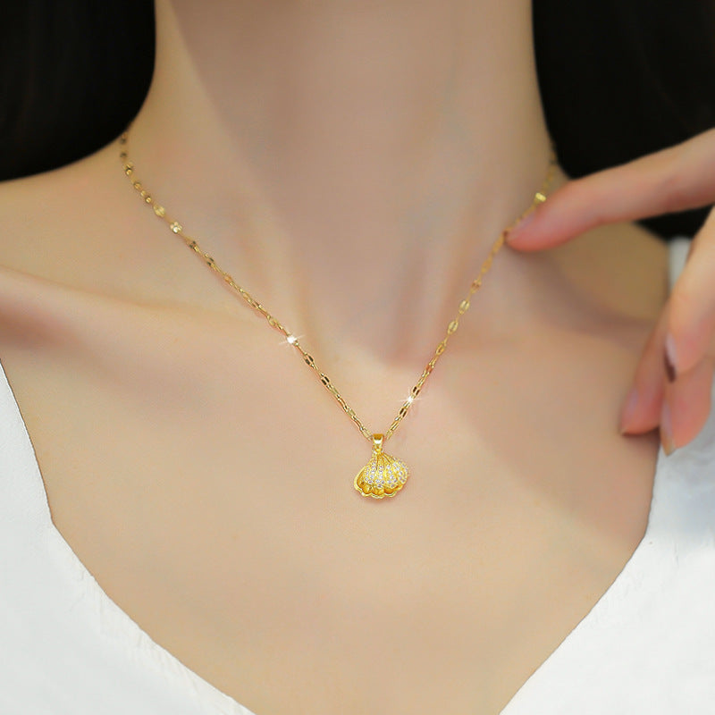 Collier de perles coquillage avec strass, bijou de personnalité pour femme en zircon