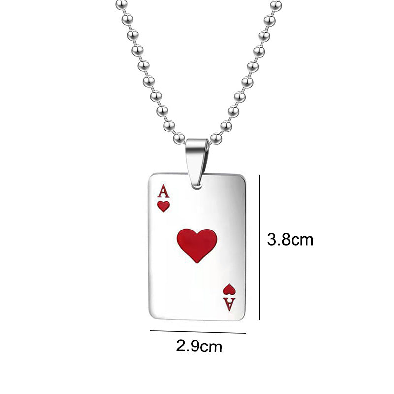 Hip Hop Ace of Hearts Poker Cards Stainless Steel Pendant Necklaces for Women Men