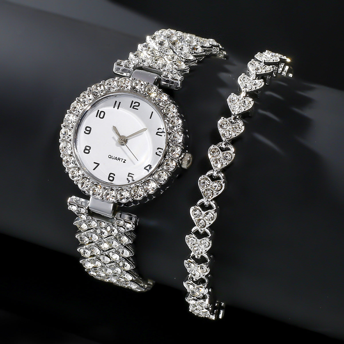 Ensemble de 2 montres de luxe pour femmes, bijoux tendance, bracelet argenté, montre-bracelet à quartz, bracelet en alliage, ensemble de bijoux, horloge, cadeau