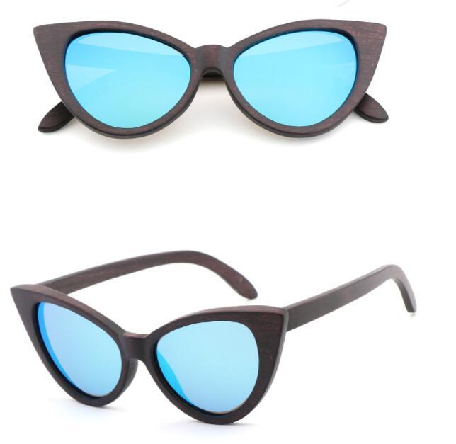 Lunettes de soleil polarisées œil de chat pour femmes, en bois de bambou, tendance