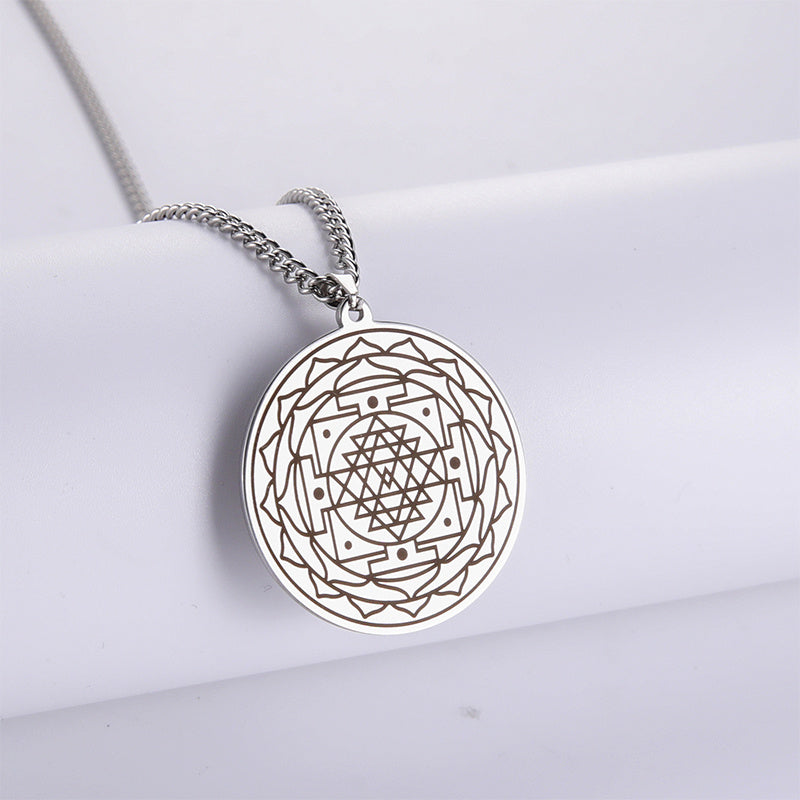 Collar con colgante de flor de mandala de acero inoxidable, collares de geometría sagrada