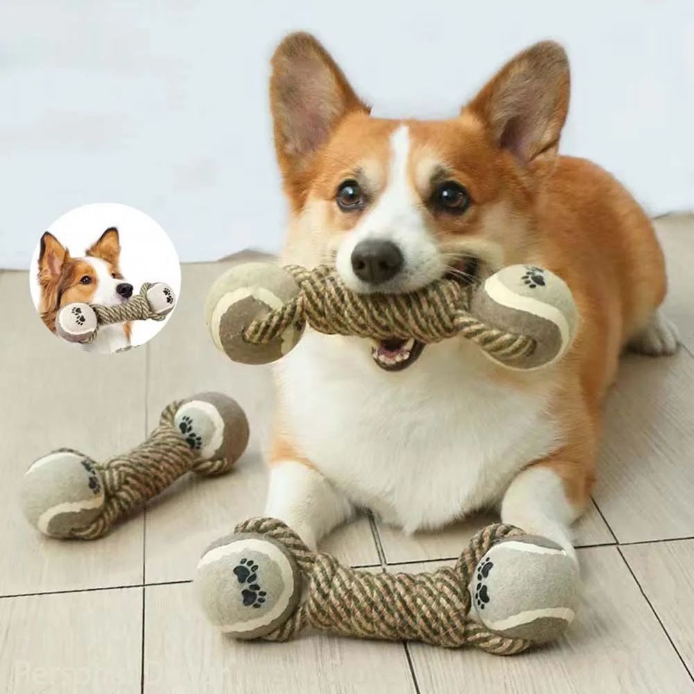 Jouet à mâcher pour animaux de compagnie, corde en coton, haltère de tennis, balle en caoutchouc, jouet interactif pour chiens de taille moyenne et grande, fournitures de jeu pour animaux - LUXARAH