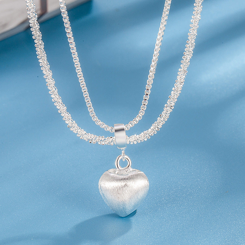 Collier avec pendentif en forme de cœur brossé à double couche pour femme, bijou de luxe haut de gamme, léger et tendance