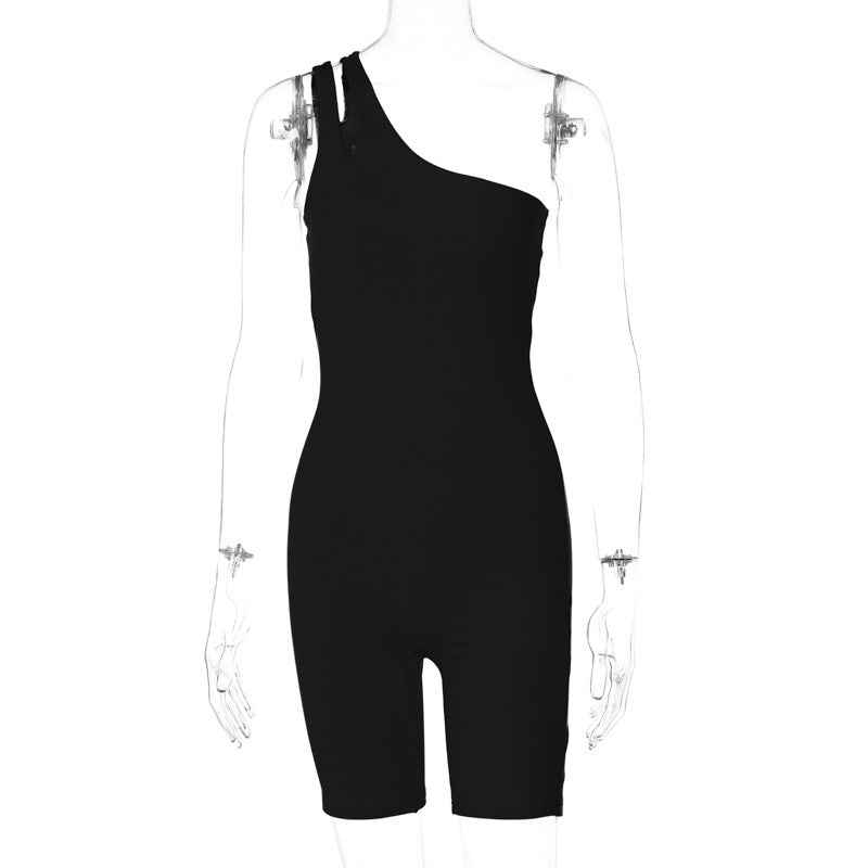 Combinaison de yoga sportive à une épaule, couleur unie, coupe slim, rehausse les hanches