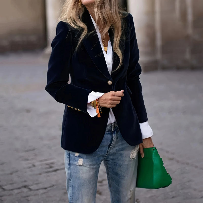 Veste Slim en Velours à Revers pour Femmes - Élégance Décontractée et Style Professionnel