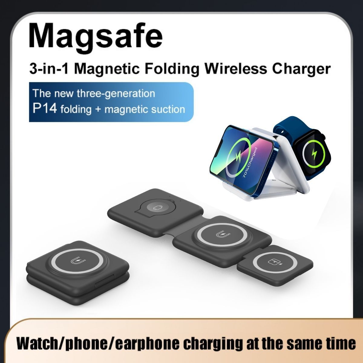 Chargeur sans fil pliable à aspiration magnétique 3 en 1