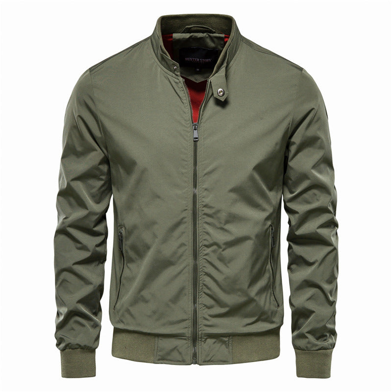 Veste zippée pour homme avec poches, décontractée, unie, col montant, manches longues, vêtement d'extérieur
