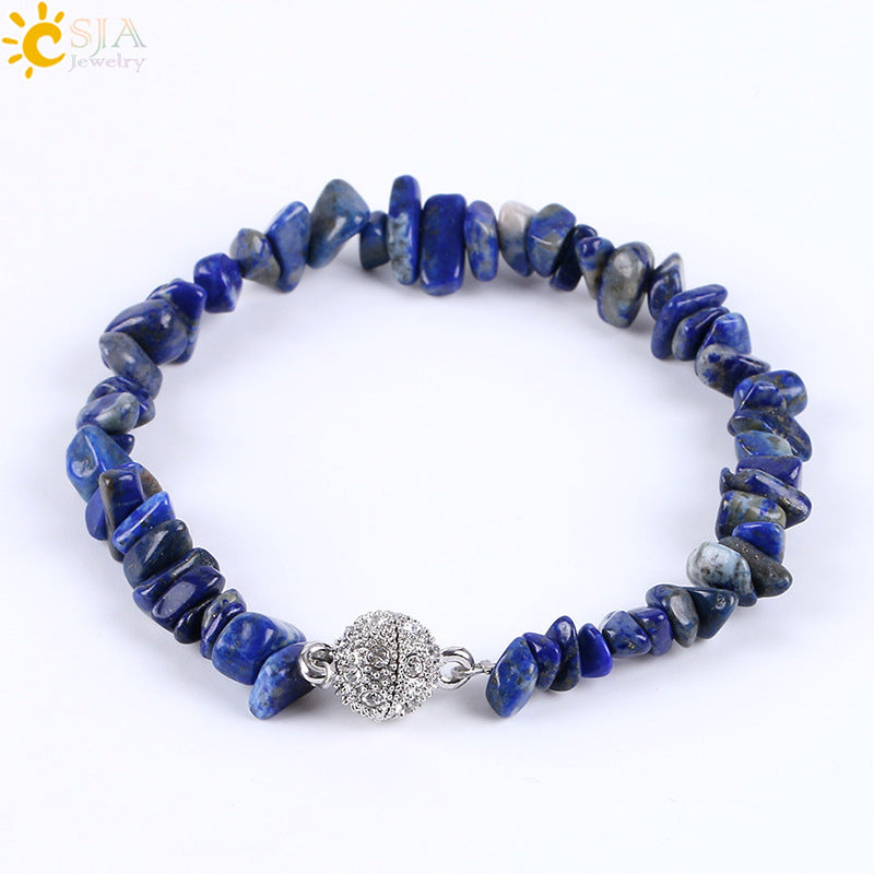 Bracelet en gravier naturel pour femme, aimanté, boucle boule en zircon, énergie irrégulière, pierre semi-précieuse - LUXARAH