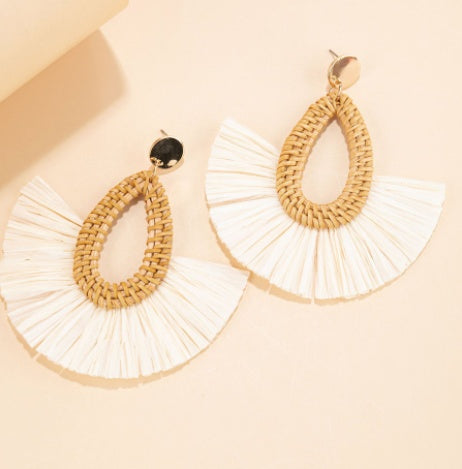 Boucles d'oreilles en rotin rouge pour femme, style vacances, printemps et été - LUXARAH