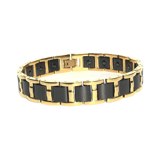 Bracelet magnétique en acier titane pour homme, magnifique bracelet tendance à aimant hexagonal incrusté d'énergie quatre-en-un - LUXARAH