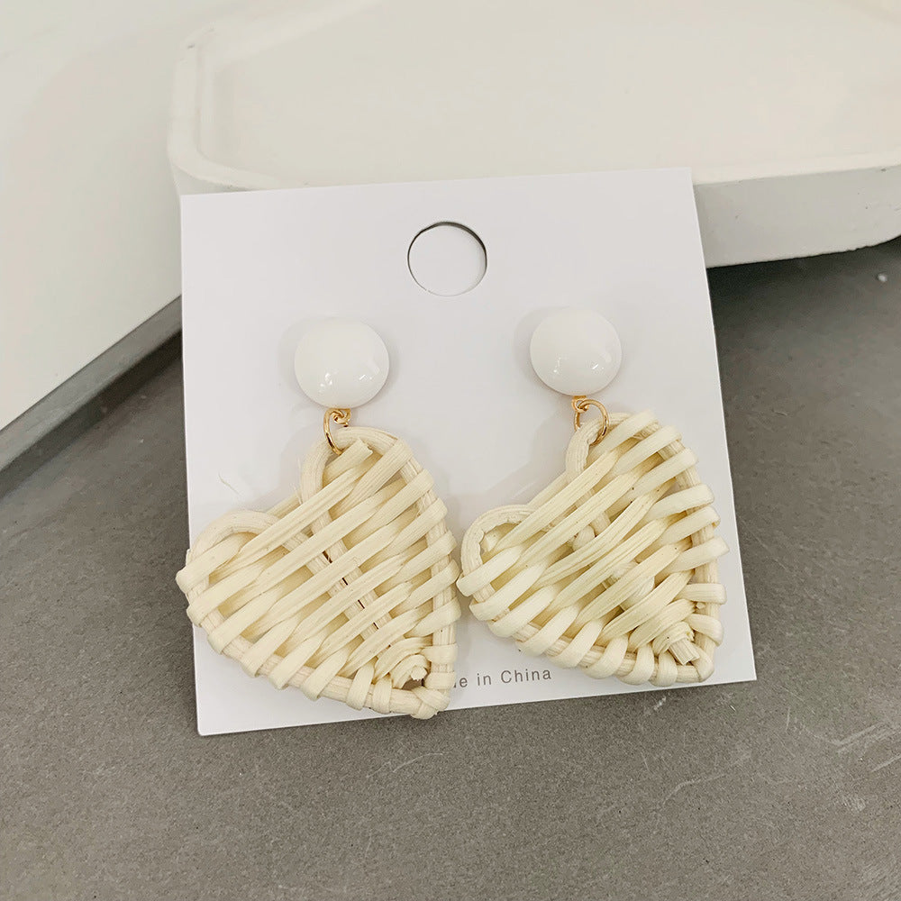 Boucles d'oreilles en raphia et rotin pour femme, nouvelles boucles d'oreilles rondes géométriques colorées en paille - LUXARAH