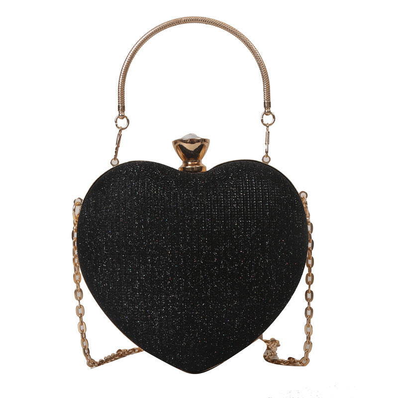 Pochette de soirée pour femme, sac à main brillant en forme de cœur, pochette en métal, sac à bandoulière avec chaîne tendance, sac à main de luxe pour femme, tenue de Saint-Valentin - LUXARAH