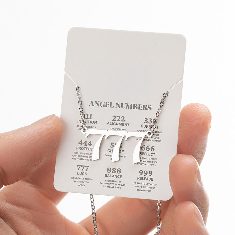 Collier pendentif numérique porte-bonheur pour femme, style ange, tendance, en acier inoxydable 000-999, style vintage