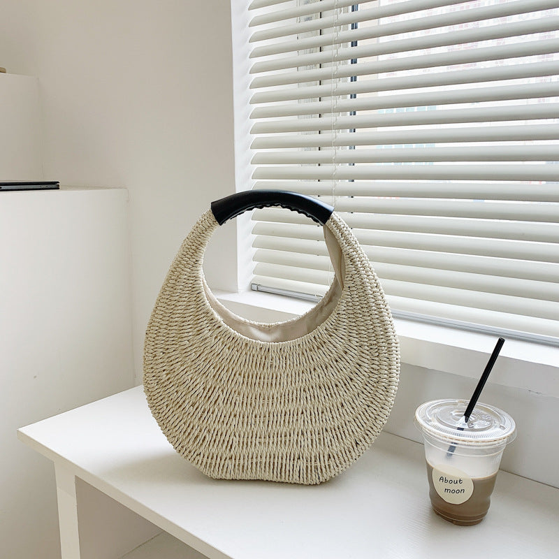 Sac à main ovale simple en rotin avec motif lune - LUXARAH