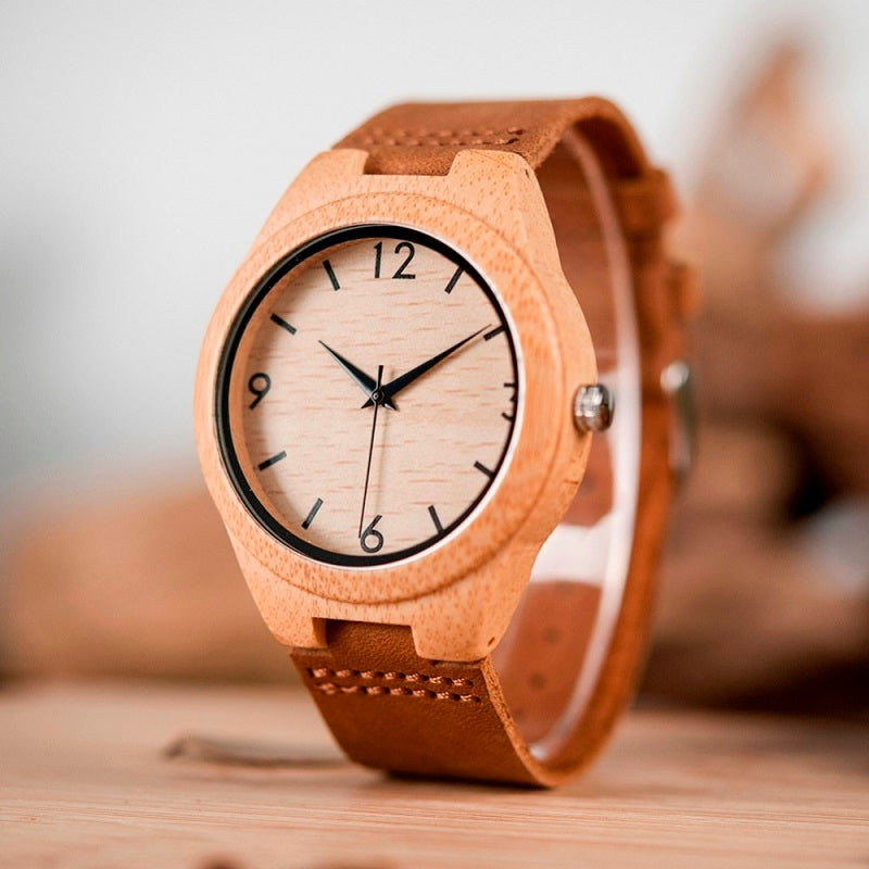 Ceinture en cuir pour montre en bambou - LUXARAH