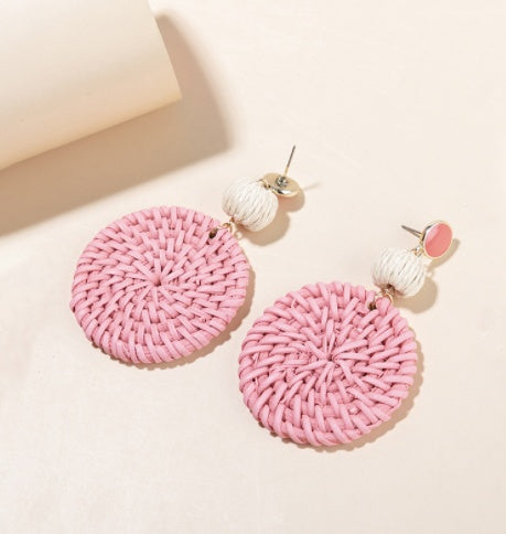 Boucles d'oreilles en rotin rouge pour femme, style vacances, printemps et été - LUXARAH