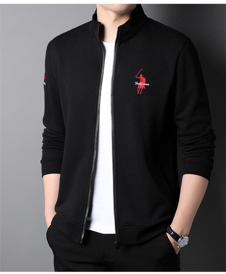 Veste zippée décontractée brodée en coton pour homme