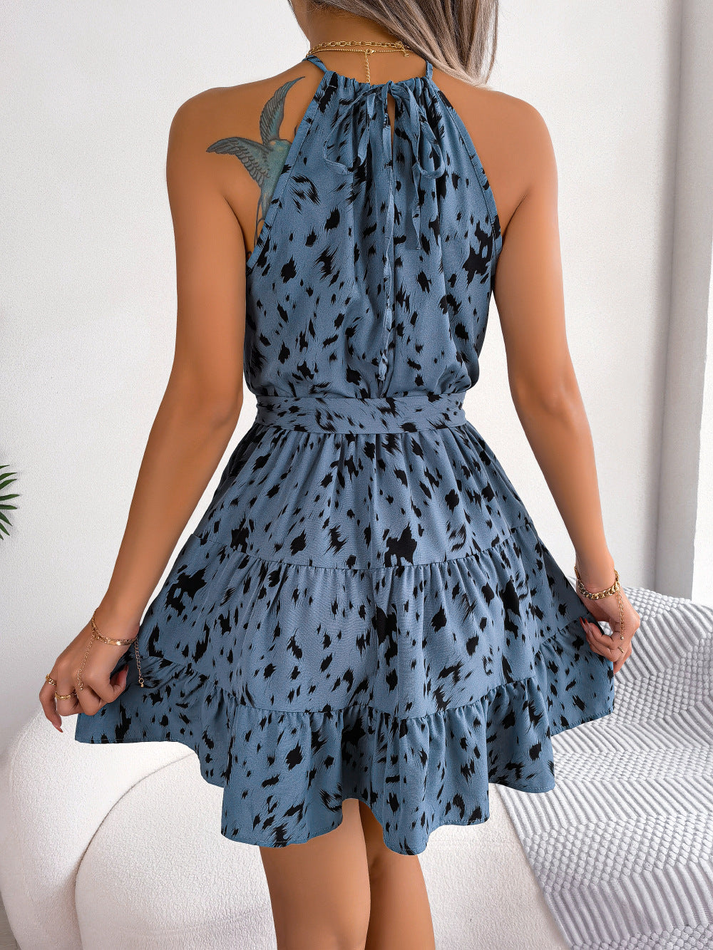 Robe trapèze décontractée à volants et imprimé léopard, tenue de plage tendance pour l'été - LUXARAH