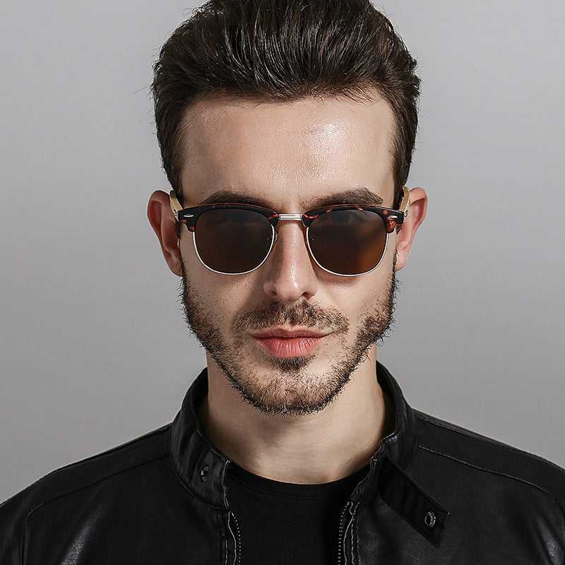 Nouvelles lunettes de soleil tendance pour hommes, jambes en bambou classiques, miroir de conduite