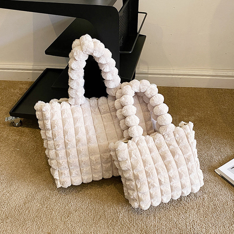 Sacs à main à carreaux, mode hiver, grande capacité, sac de shopping en peluche, style coréen, sacs fourre-tout de luxe personnalisés pour femmes - LUXARAH