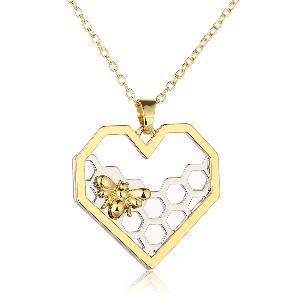 Colliers avec pendentif en forme de cœur et en nid d'abeille pour femmes, couleur or et argent, collier ras du cou animal, bijoux de mariage tendance