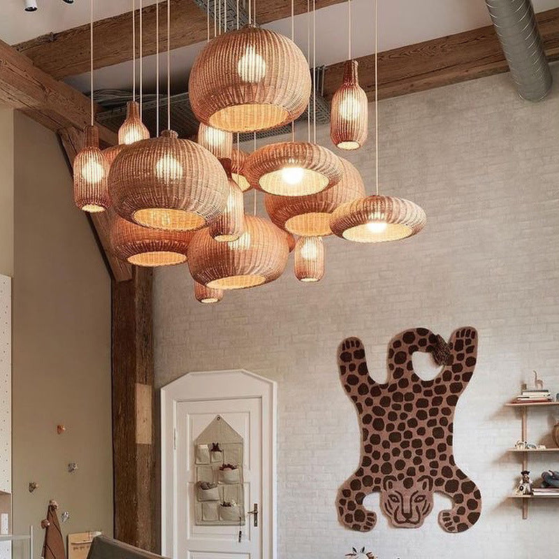 Lustre nordique en rotin de style pastoral pour salon - LUXARAH