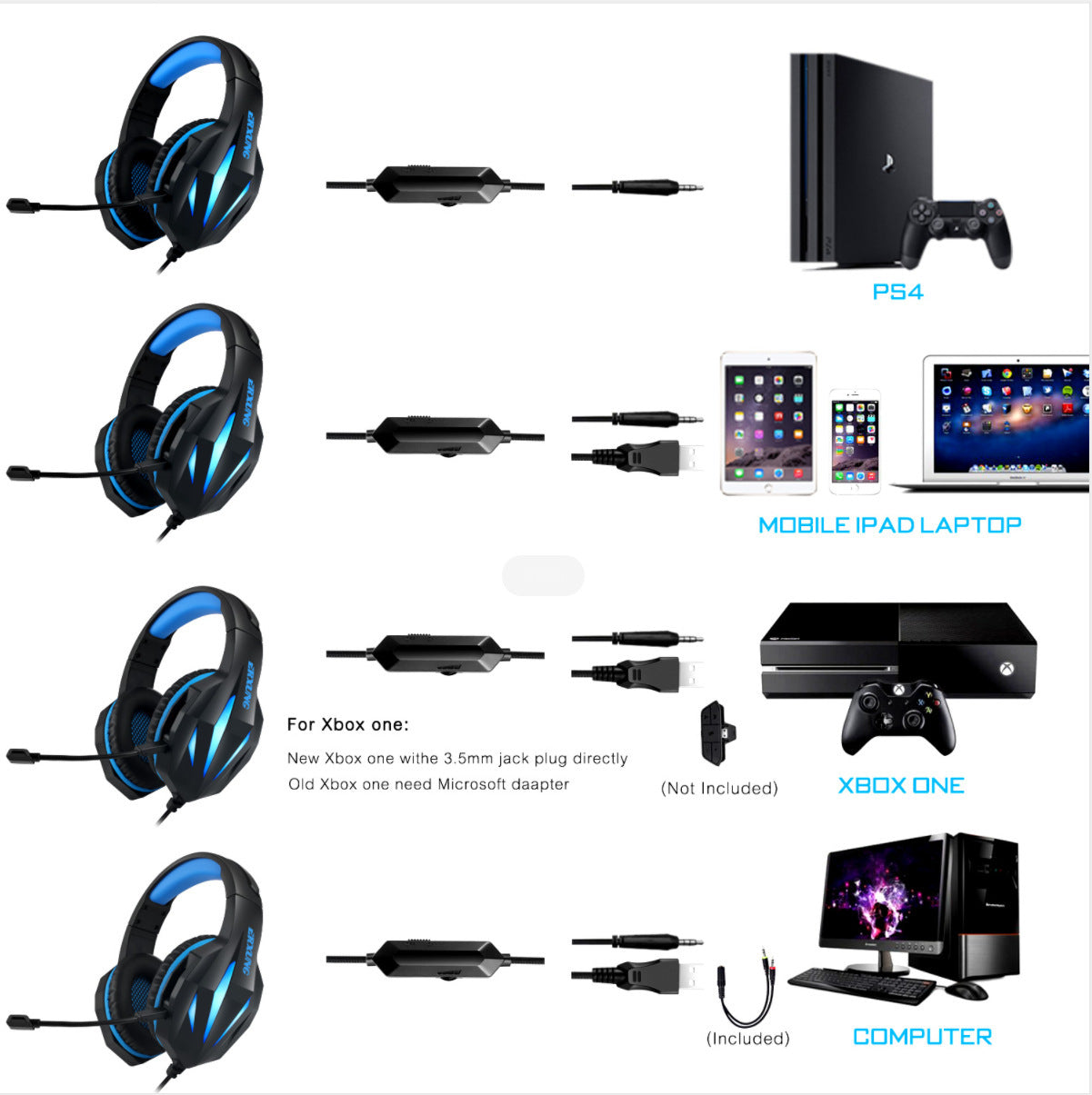 Casque de jeu filaire lumineux