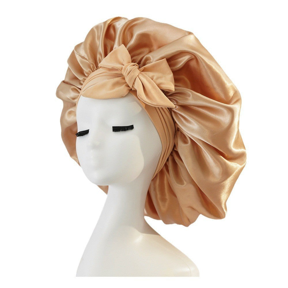 Bonnet en soie pour dormir, bonnet en satin, bonnet de nuit, écharpe pour cheveux bouclés avec lien à nouer