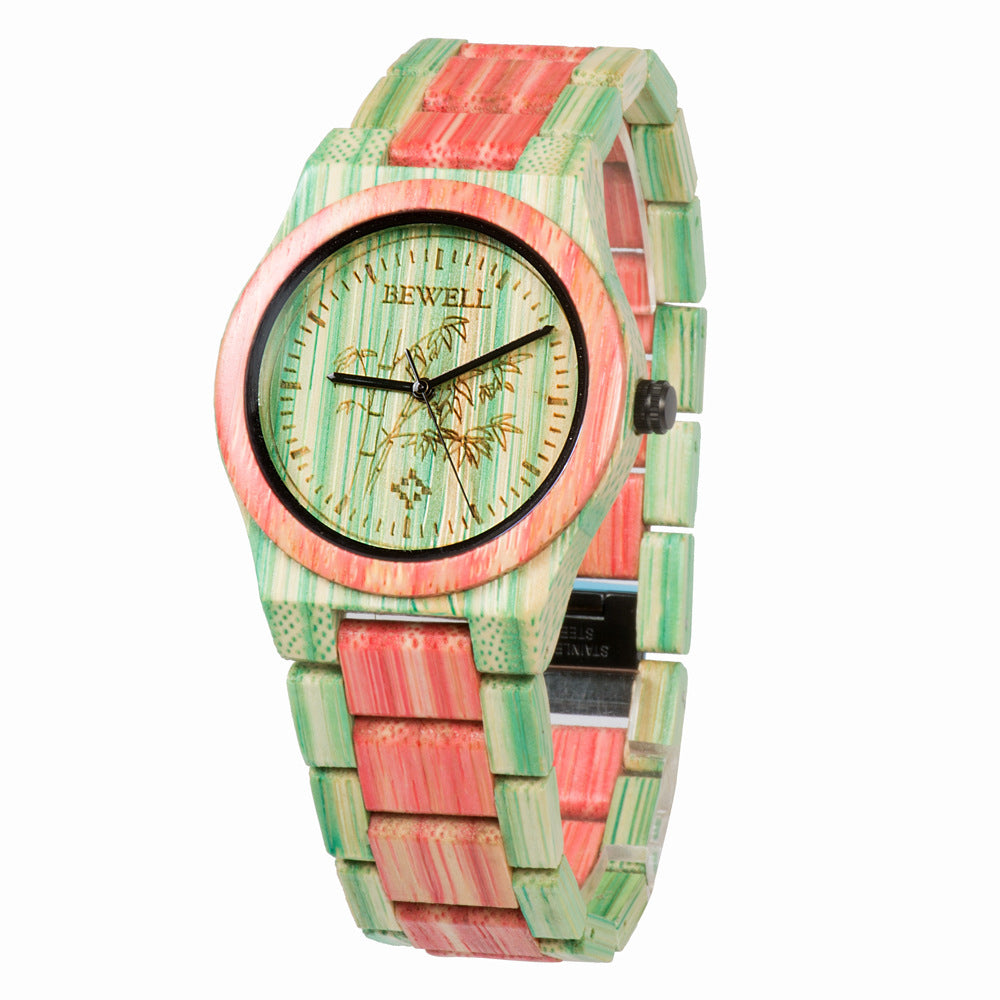 Montre dynamique en bois de bambou couleur bois
