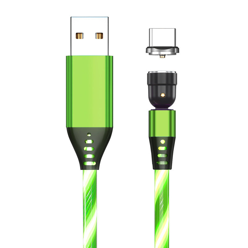 Câble magnétique lumineux rotatif 540° 3A pour recharge rapide de téléphone portable, compatible avec LED, micro USB type C, pour iPhone
