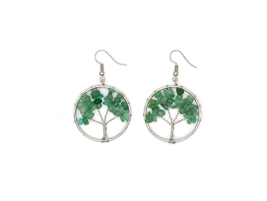 Boucles d'oreilles arbre à souhaits en cristal naturel concassé