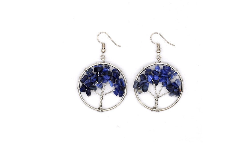 Boucles d'oreilles arbre à souhaits en cristal naturel concassé