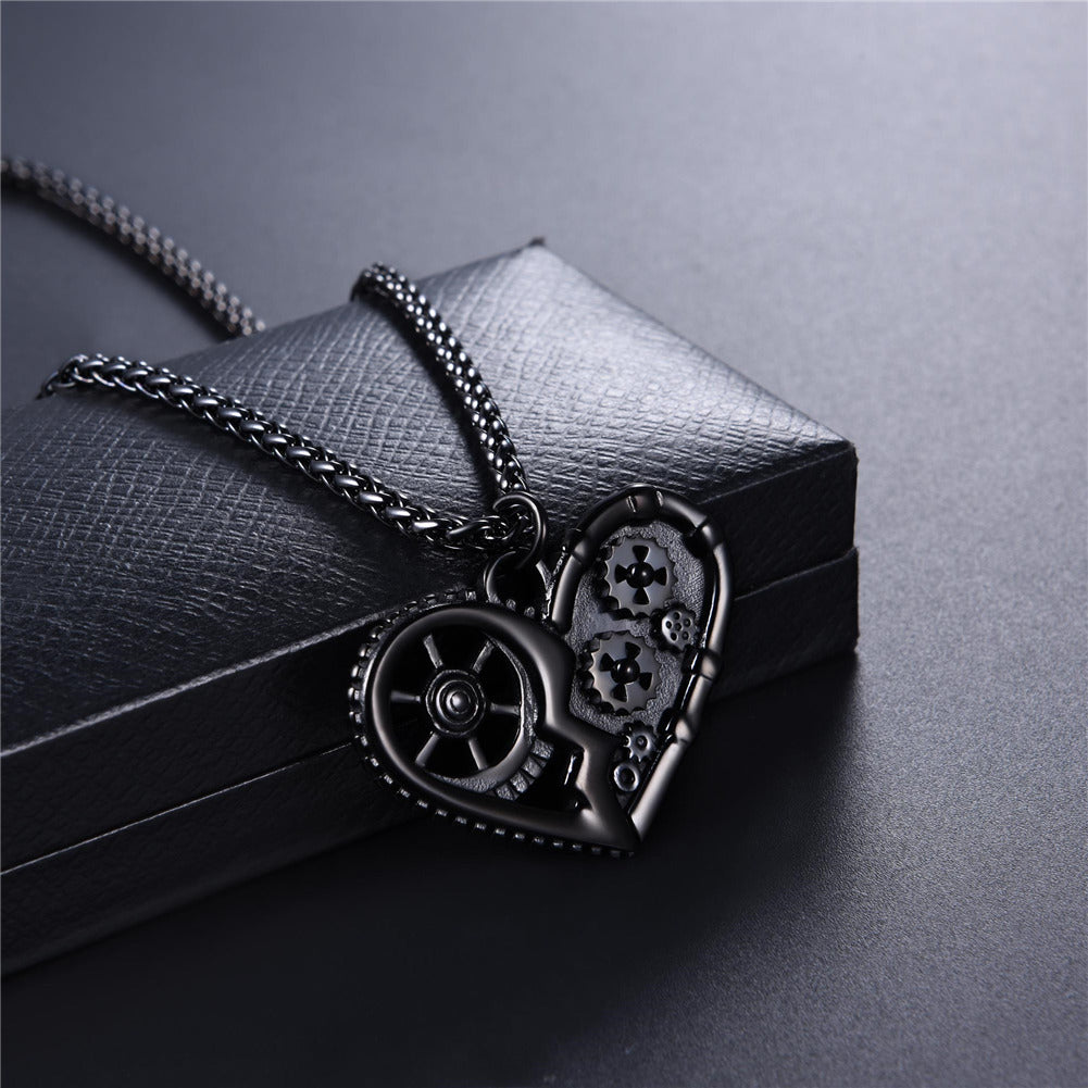 Colliers avec pendentif en forme de cœur en acier inoxydable noir de qualité