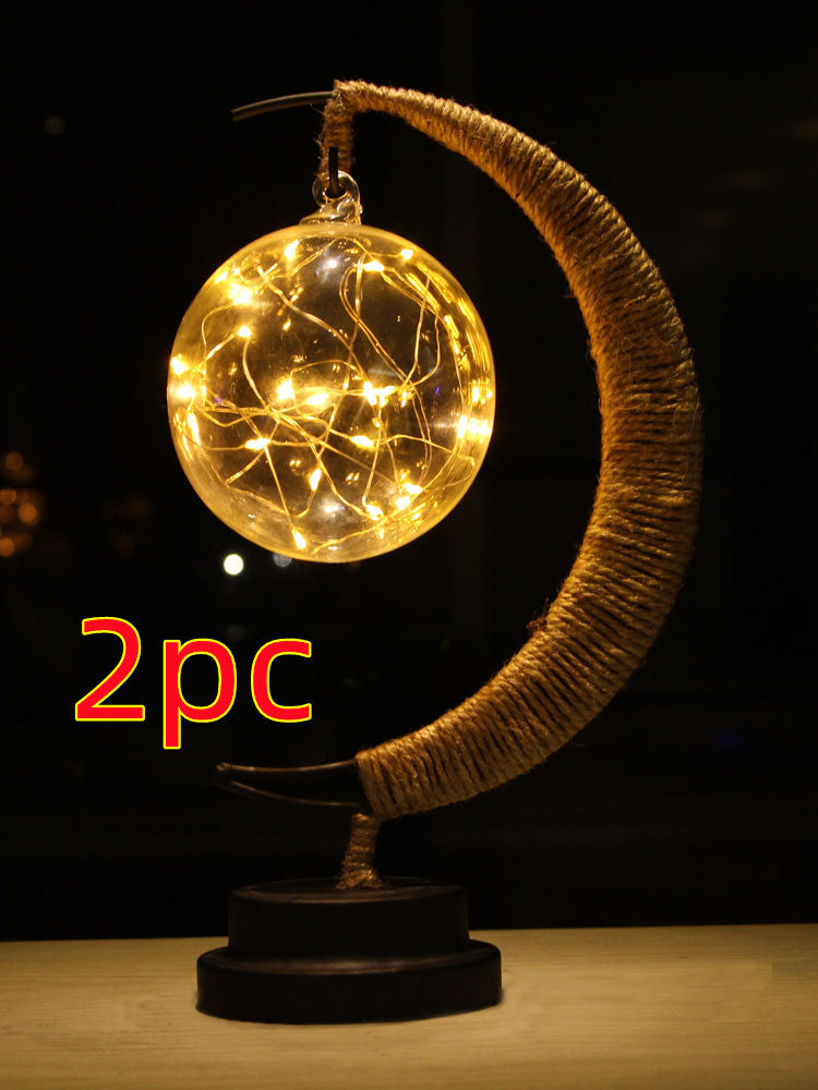 Lampe LED Étoiles, Lune, Veilleuse, Boule, Rotin, Noël