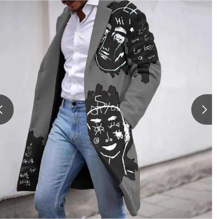 Veste en laine à manches longues et haut imprimé mi-long
