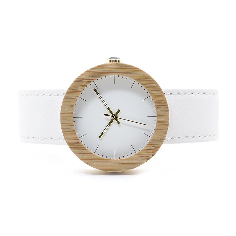 Montre femme en bois de bambou chaud fait main avec ceinture en cuir et mouvement à quartz