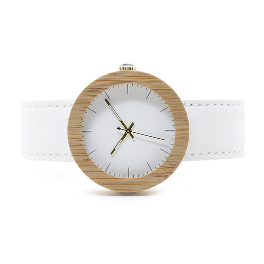 Montre femme en bois de bambou chaud fait main avec ceinture en cuir et mouvement à quartz - LUXARAH